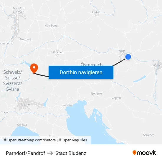 Parndorf/Pandrof to Stadt Bludenz map