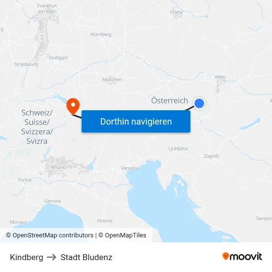 Kindberg to Stadt Bludenz map