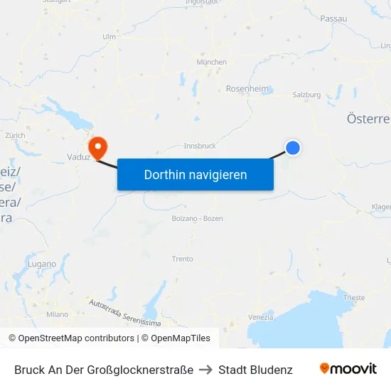 Bruck An Der Großglocknerstraße to Stadt Bludenz map