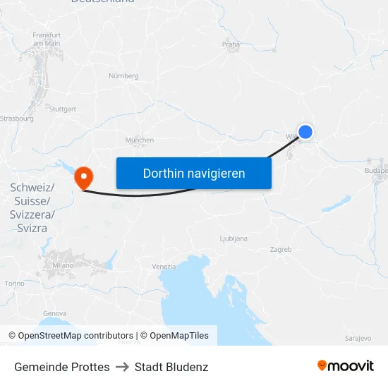 Gemeinde Prottes to Stadt Bludenz map
