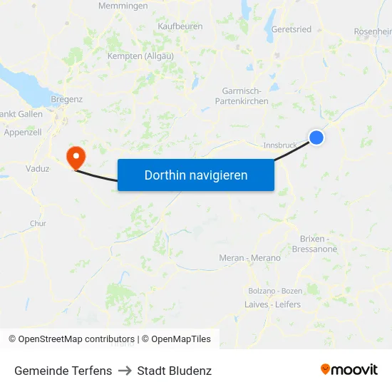 Gemeinde Terfens to Stadt Bludenz map