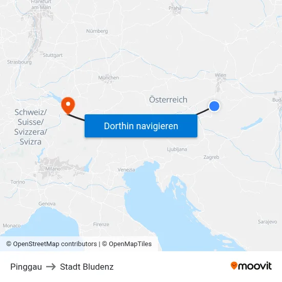 Pinggau to Stadt Bludenz map