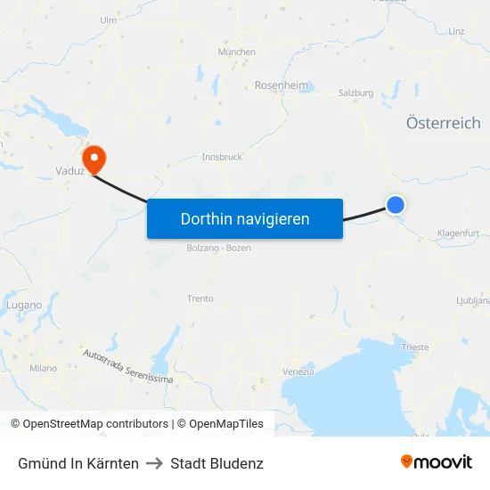 Gmünd In Kärnten to Stadt Bludenz map