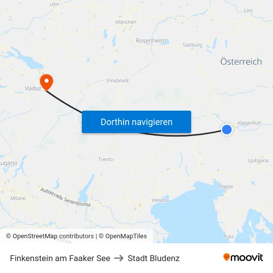 Finkenstein am Faaker See to Stadt Bludenz map