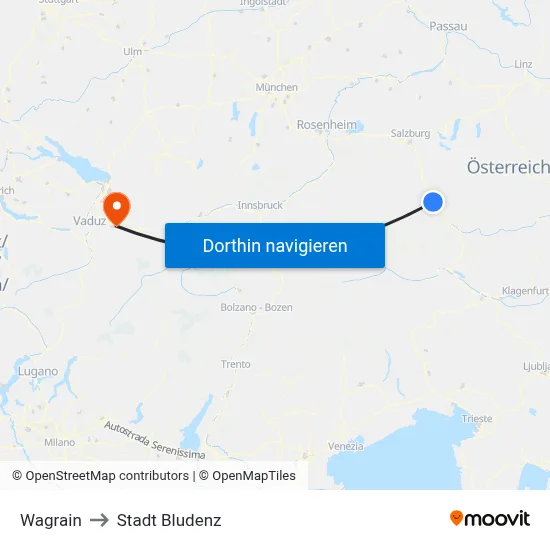 Wagrain to Stadt Bludenz map