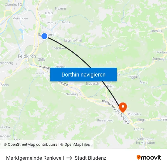 Marktgemeinde Rankweil to Stadt Bludenz map