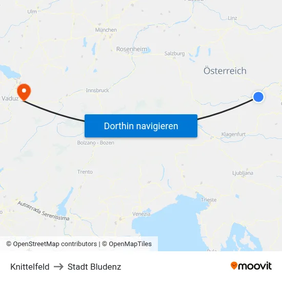 Knittelfeld to Stadt Bludenz map
