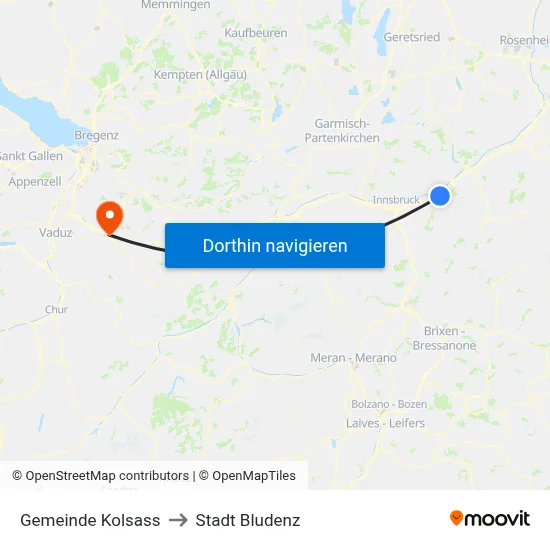 Gemeinde Kolsass to Stadt Bludenz map