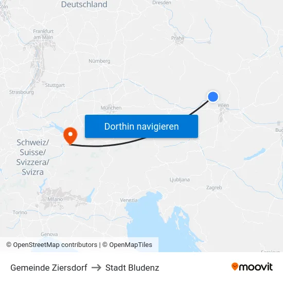 Gemeinde Ziersdorf to Stadt Bludenz map