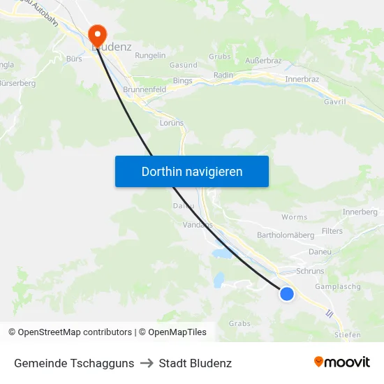 Gemeinde Tschagguns to Stadt Bludenz map