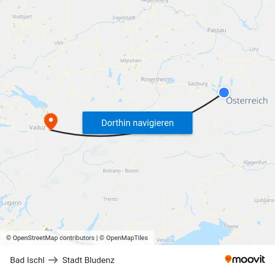 Bad Ischl to Stadt Bludenz map