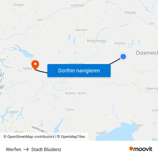 Werfen to Stadt Bludenz map