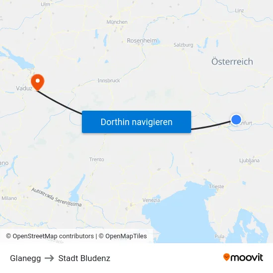 Glanegg to Stadt Bludenz map