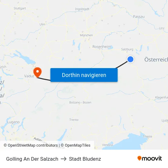 Golling An Der Salzach to Stadt Bludenz map