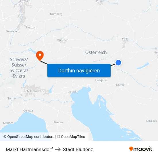 Markt Hartmannsdorf to Stadt Bludenz map
