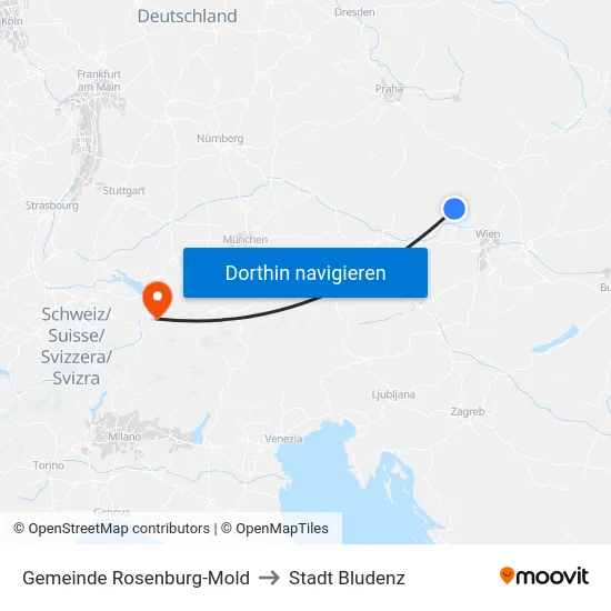 Gemeinde Rosenburg-Mold to Stadt Bludenz map