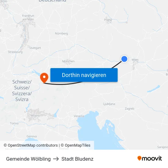 Gemeinde Wölbling to Stadt Bludenz map
