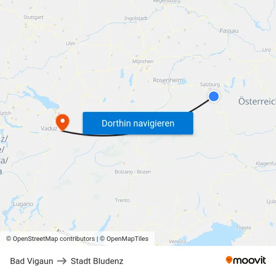 Bad Vigaun to Stadt Bludenz map