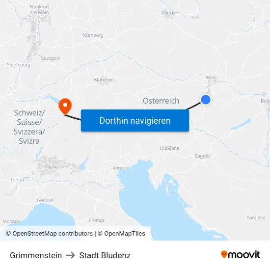 Grimmenstein to Stadt Bludenz map