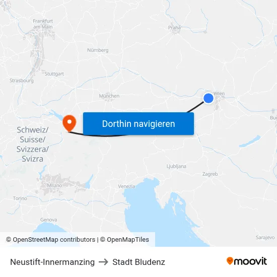 Neustift-Innermanzing to Stadt Bludenz map