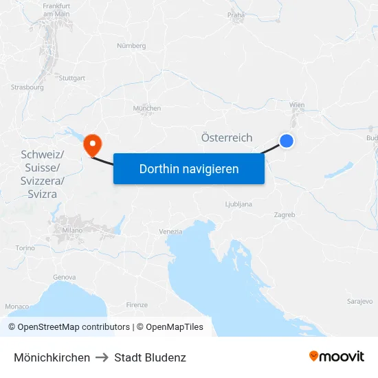 Mönichkirchen to Stadt Bludenz map