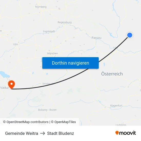 Gemeinde Weitra to Stadt Bludenz map