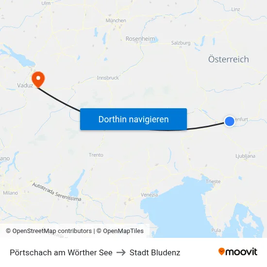 Pörtschach am Wörther See to Stadt Bludenz map