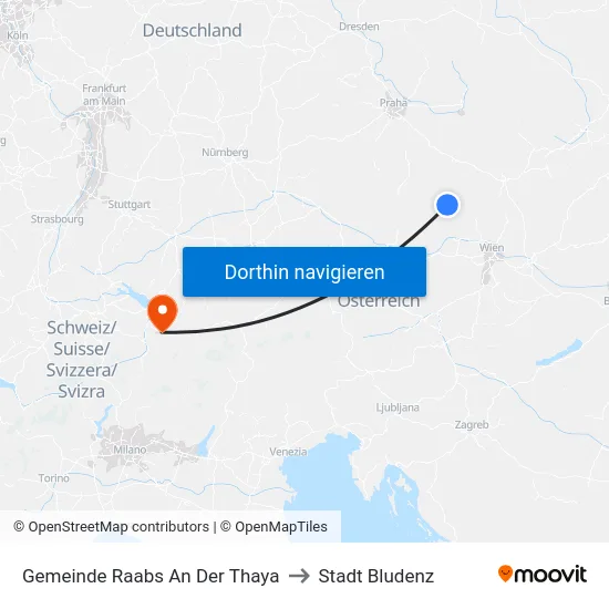 Gemeinde Raabs An Der Thaya to Stadt Bludenz map