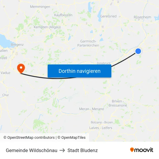 Gemeinde Wildschönau to Stadt Bludenz map