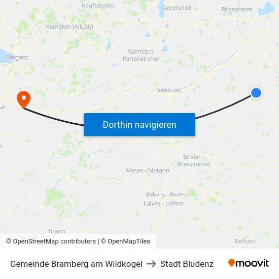 Gemeinde Bramberg am Wildkogel to Stadt Bludenz map