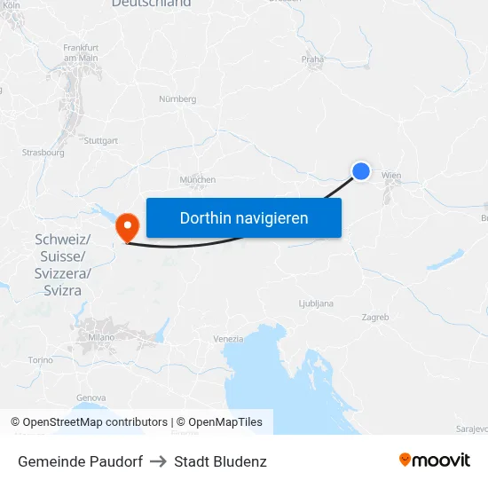 Gemeinde Paudorf to Stadt Bludenz map