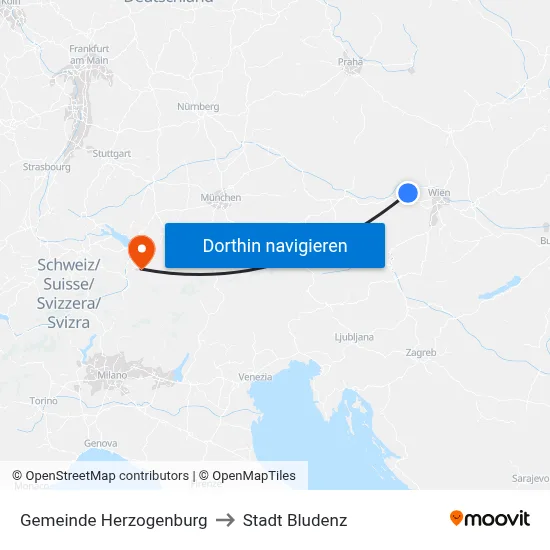 Gemeinde Herzogenburg to Stadt Bludenz map