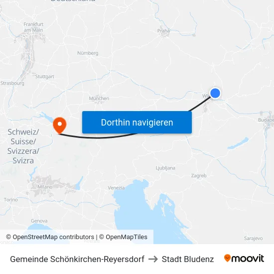 Gemeinde Schönkirchen-Reyersdorf to Stadt Bludenz map