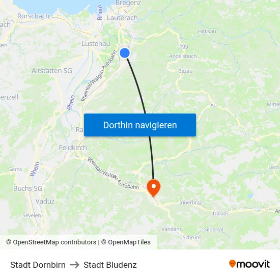 Stadt Dornbirn to Stadt Bludenz map