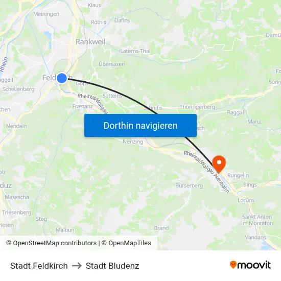 Stadt Feldkirch to Stadt Bludenz map
