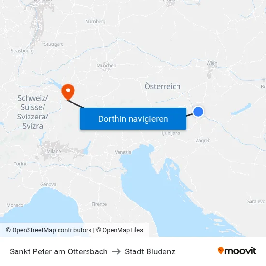 Sankt Peter am Ottersbach to Stadt Bludenz map