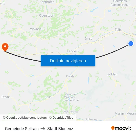 Gemeinde Sellrain to Stadt Bludenz map