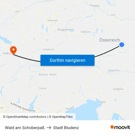 Wald am Schoberpaß to Stadt Bludenz map