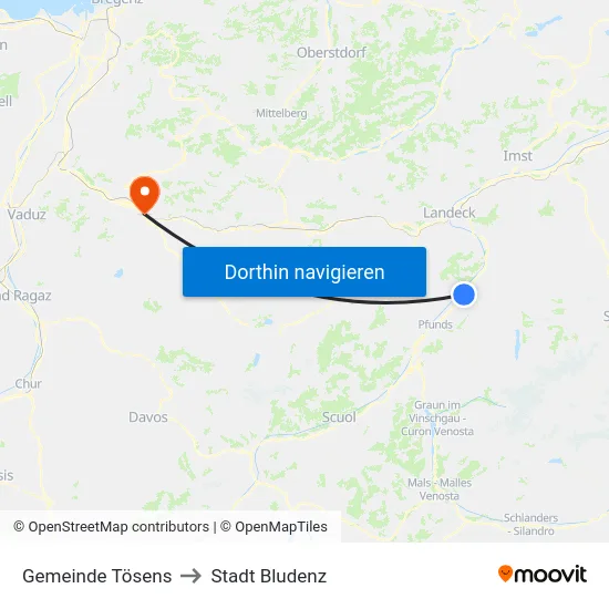 Gemeinde Tösens to Stadt Bludenz map