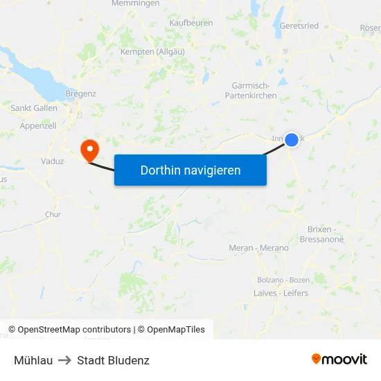 Mühlau to Stadt Bludenz map