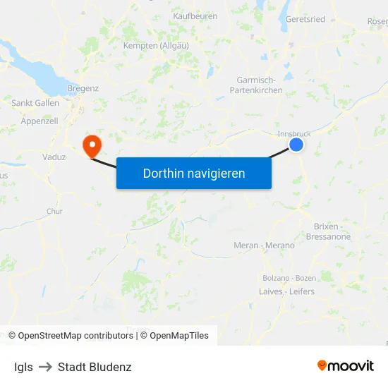 Igls to Stadt Bludenz map