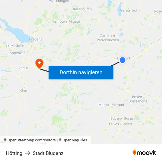 Hötting to Stadt Bludenz map