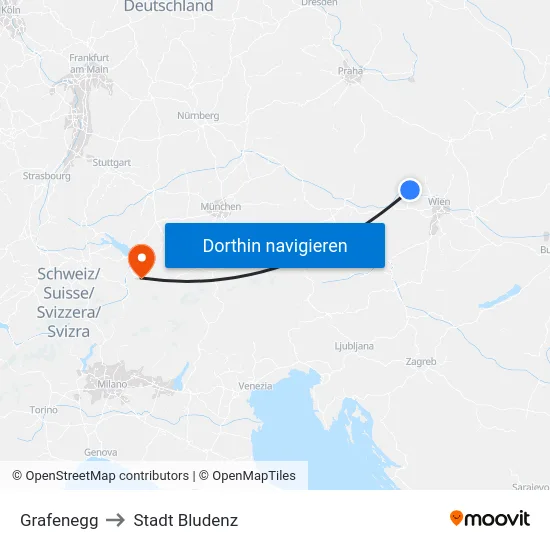 Grafenegg to Stadt Bludenz map