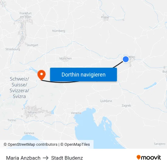 Maria Anzbach to Stadt Bludenz map