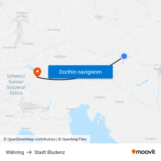 Währing to Stadt Bludenz map
