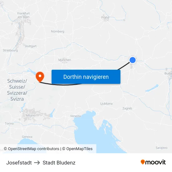 Josefstadt to Stadt Bludenz map