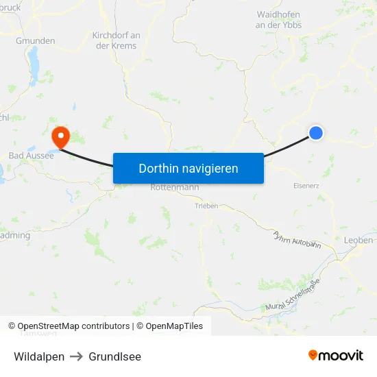 Wildalpen to Grundlsee map