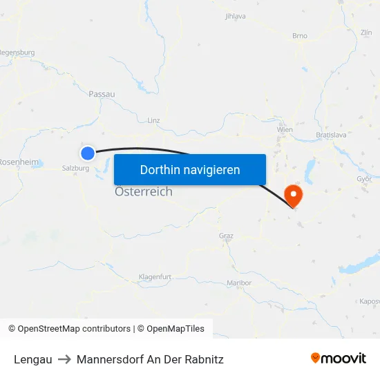 Lengau to Mannersdorf An Der Rabnitz map
