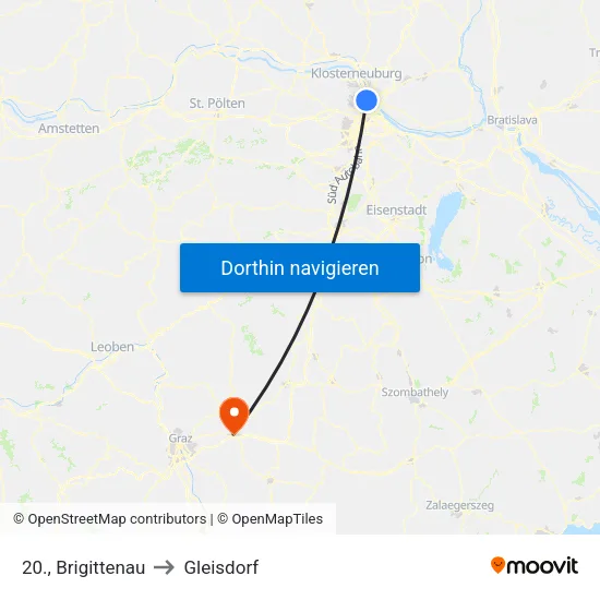 20., Brigittenau to Gleisdorf map