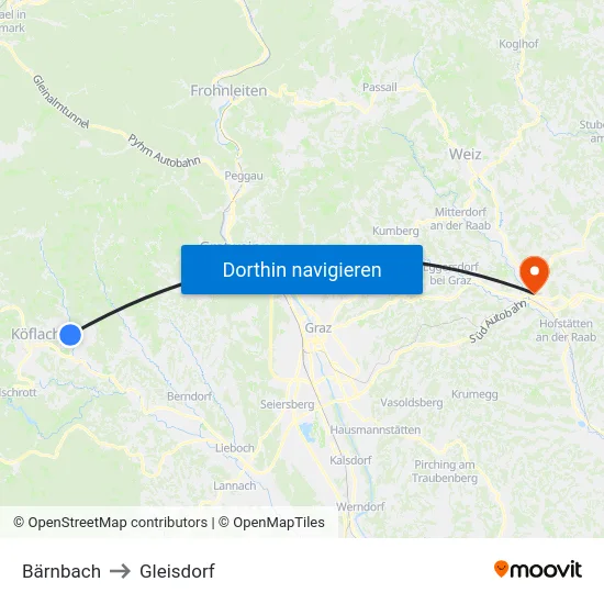 Bärnbach to Gleisdorf map